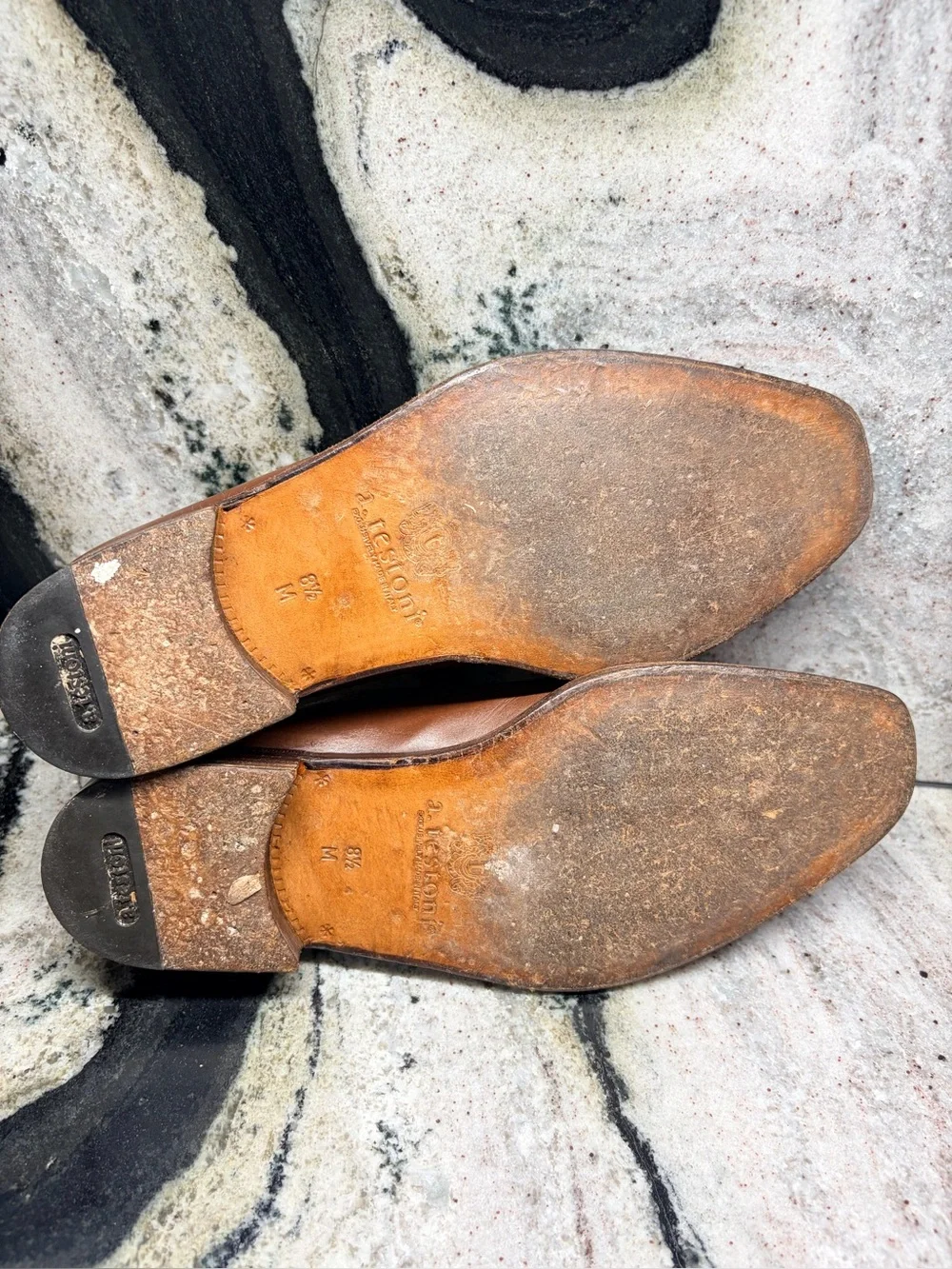 A.Testoni Black Label 8.5 M Brown Leather Medallion Oxford Shoes Italy
